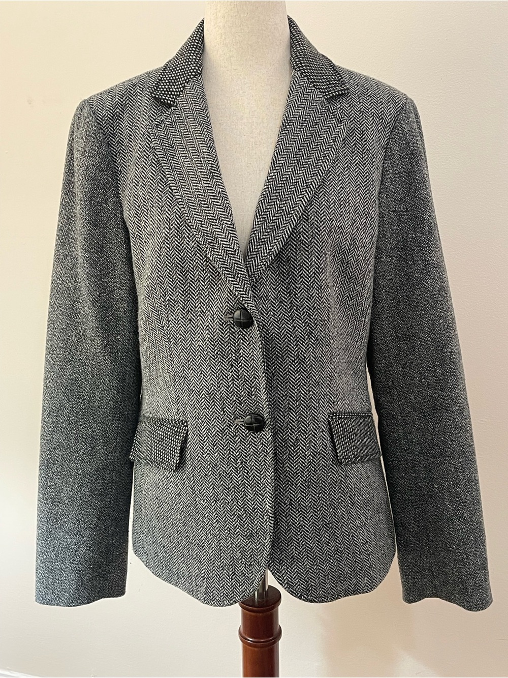 Talbots Size 8 Herringbone Wool Blend Blazer Elbow Patches Heritage
